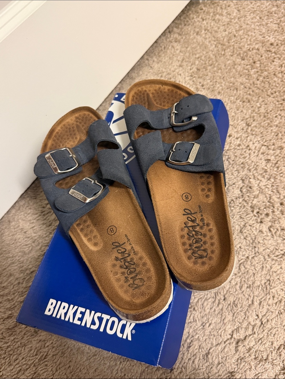 Biostep Two-Strap Sandals in Suede Dark Blue